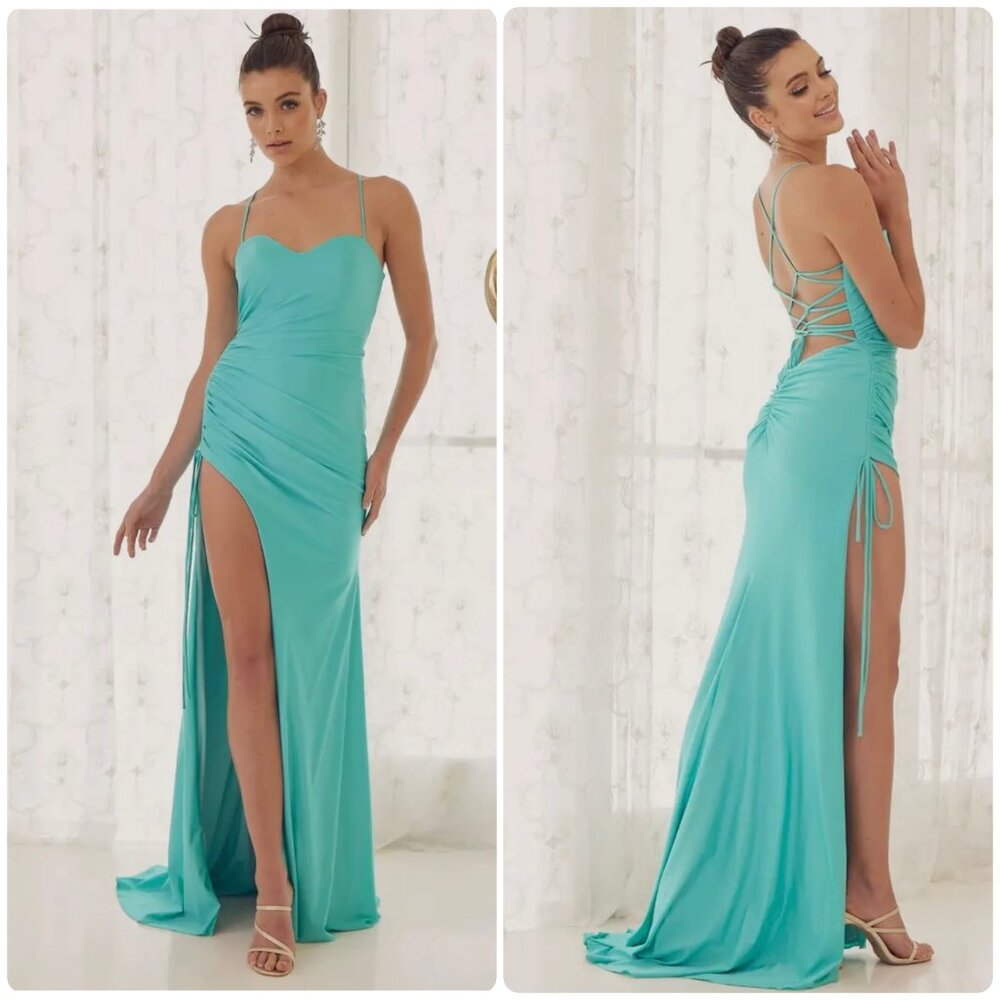 NWT NOX ANABEL T1140 High slit Bodycon Ruched Evening Prom Gown 6,10,12,14